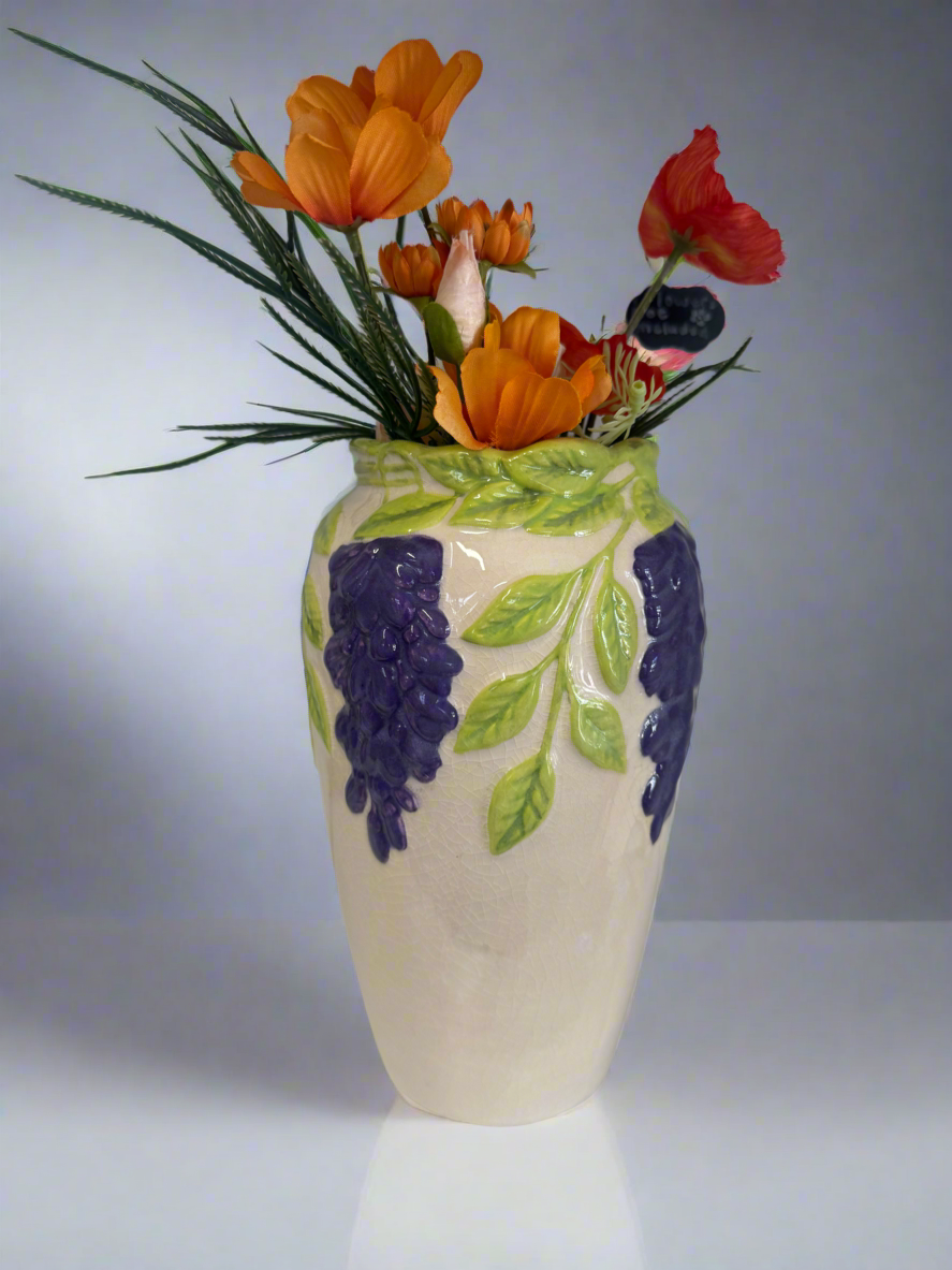 “Wisteria Vine” Embossed Ceramic Vase