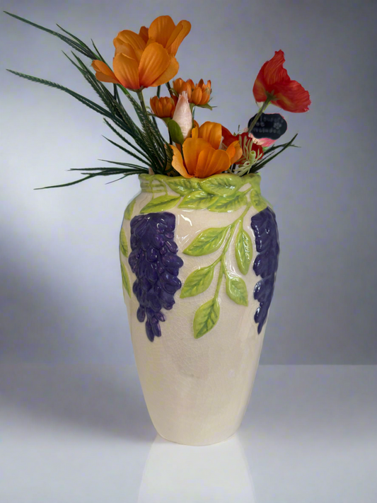 “Wisteria Vine” Embossed Ceramic Vase